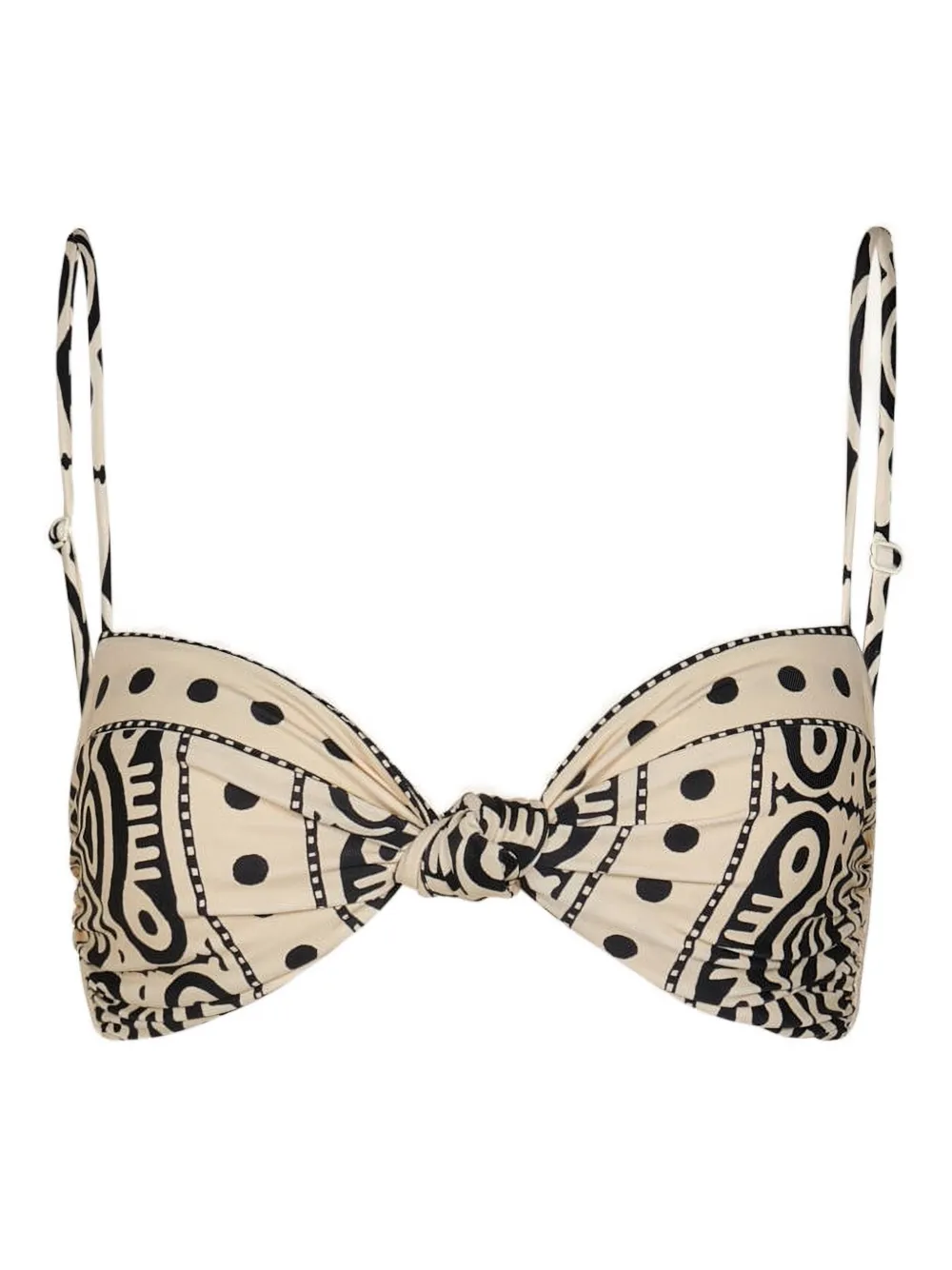 Johanna Ortiz Bandana Marina Printed Knot-detail Bikini Top In Neutral