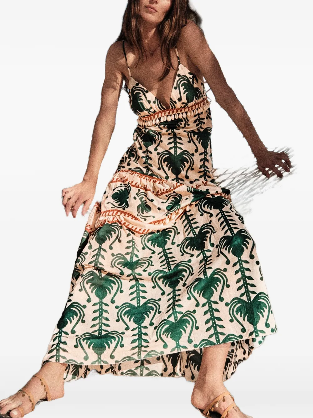 Johanna Ortiz Keeper jurk met print Beige