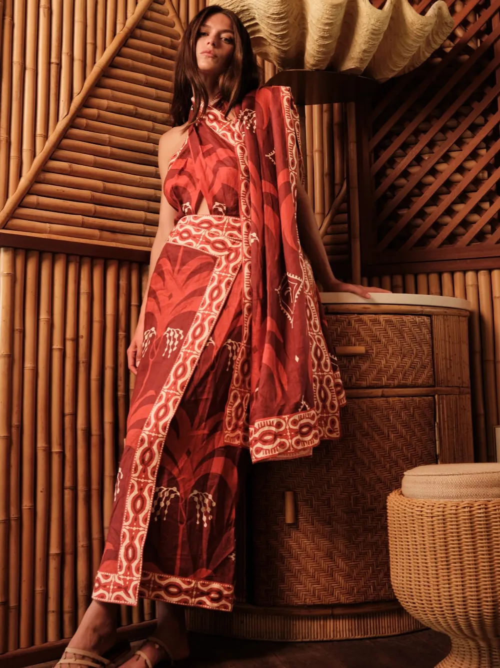 Johanna Ortiz Buen Viento Printed Halterneck Dress In Multi