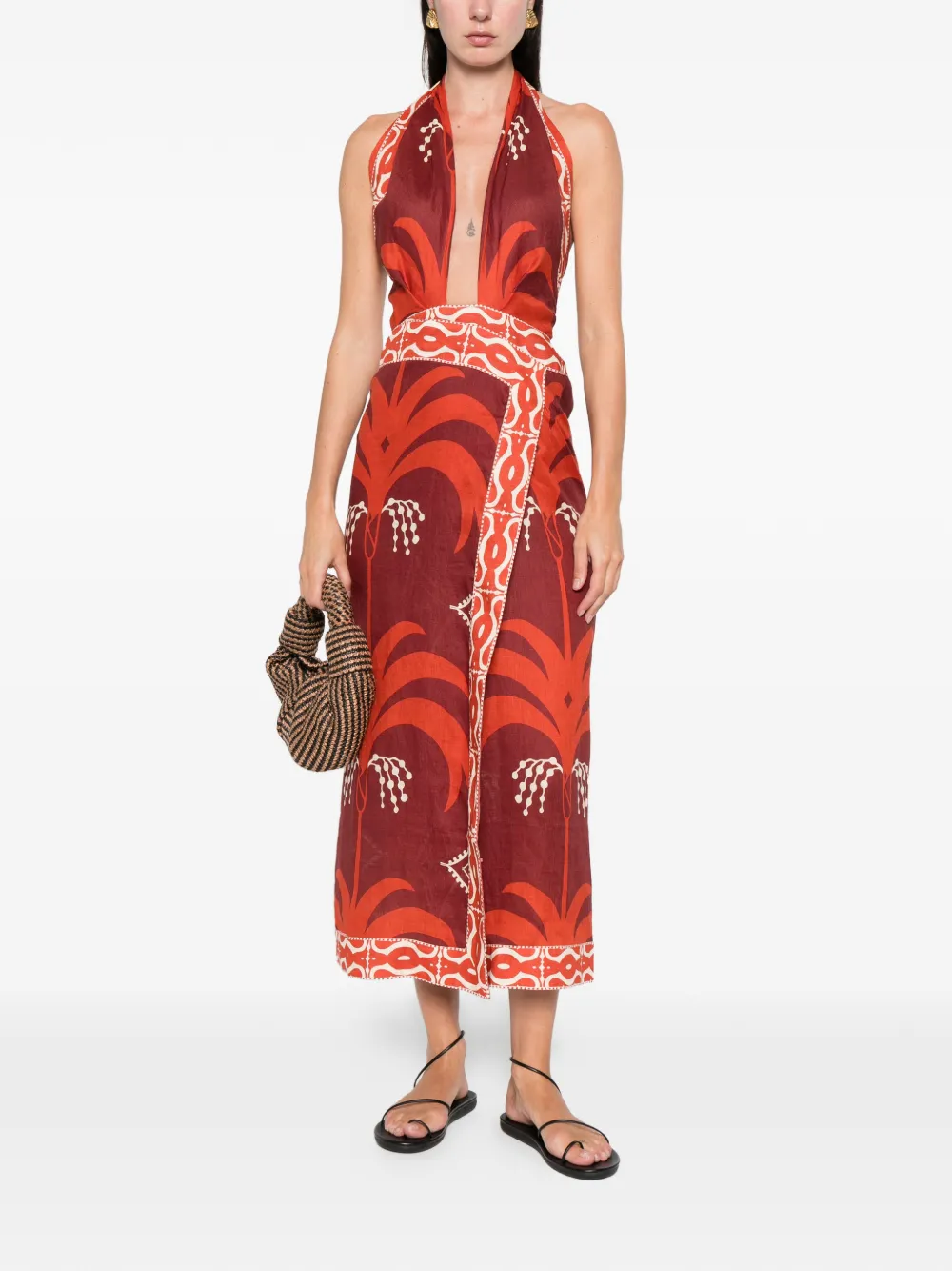 Johanna Ortiz Buen Viento jurk met halternek en print Rood