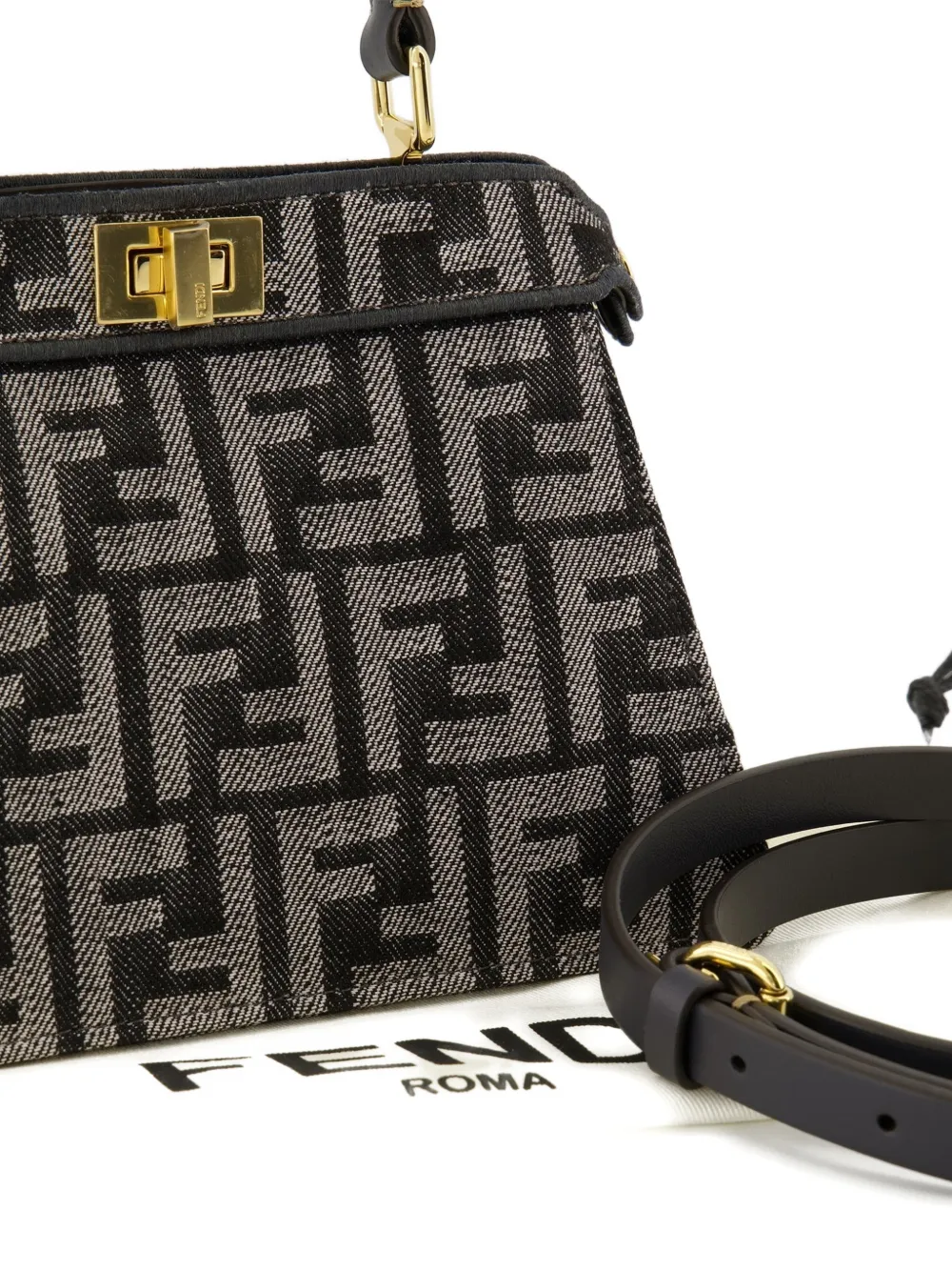 Fendi Peekaboo Denim Tote Bag In Black