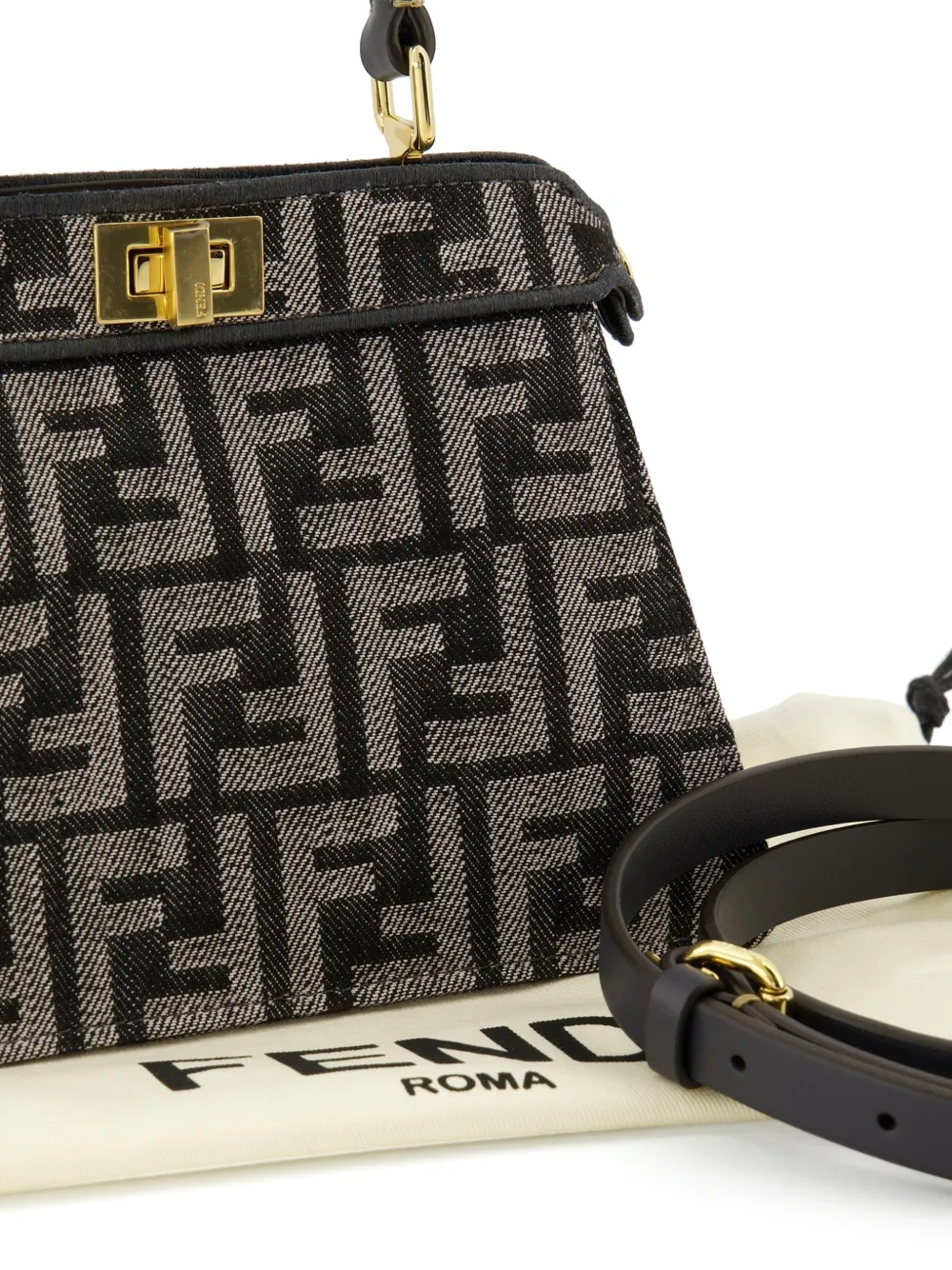 FENDI Peekaboo denim shopper Zwart