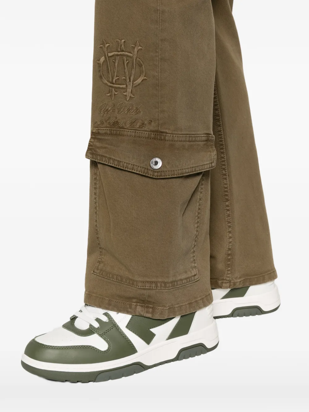 Off-white Zip-pocket Embroidery Trousers In Green