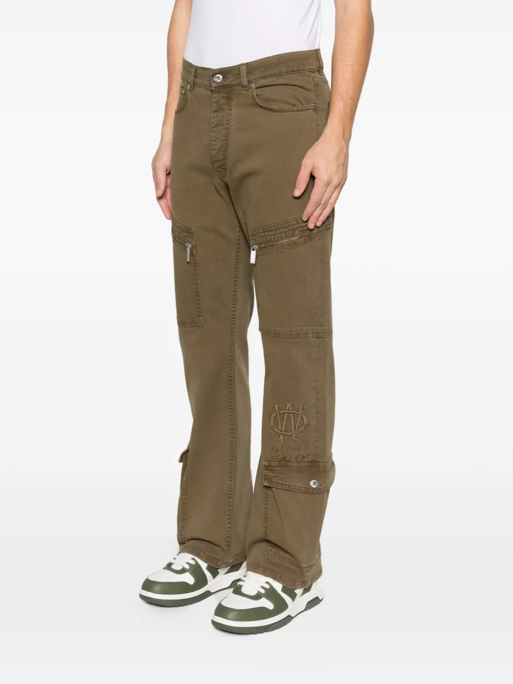 Off-white Zip-pocket Embroidery Trousers In Green
