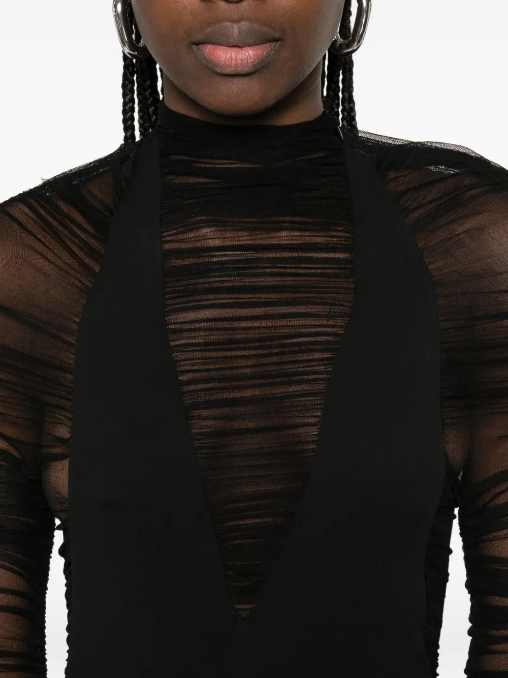 Ruched Long-Sleeve Midi Dress
