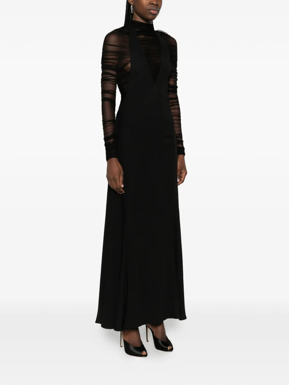 Ruched Long-Sleeve Midi Dress
