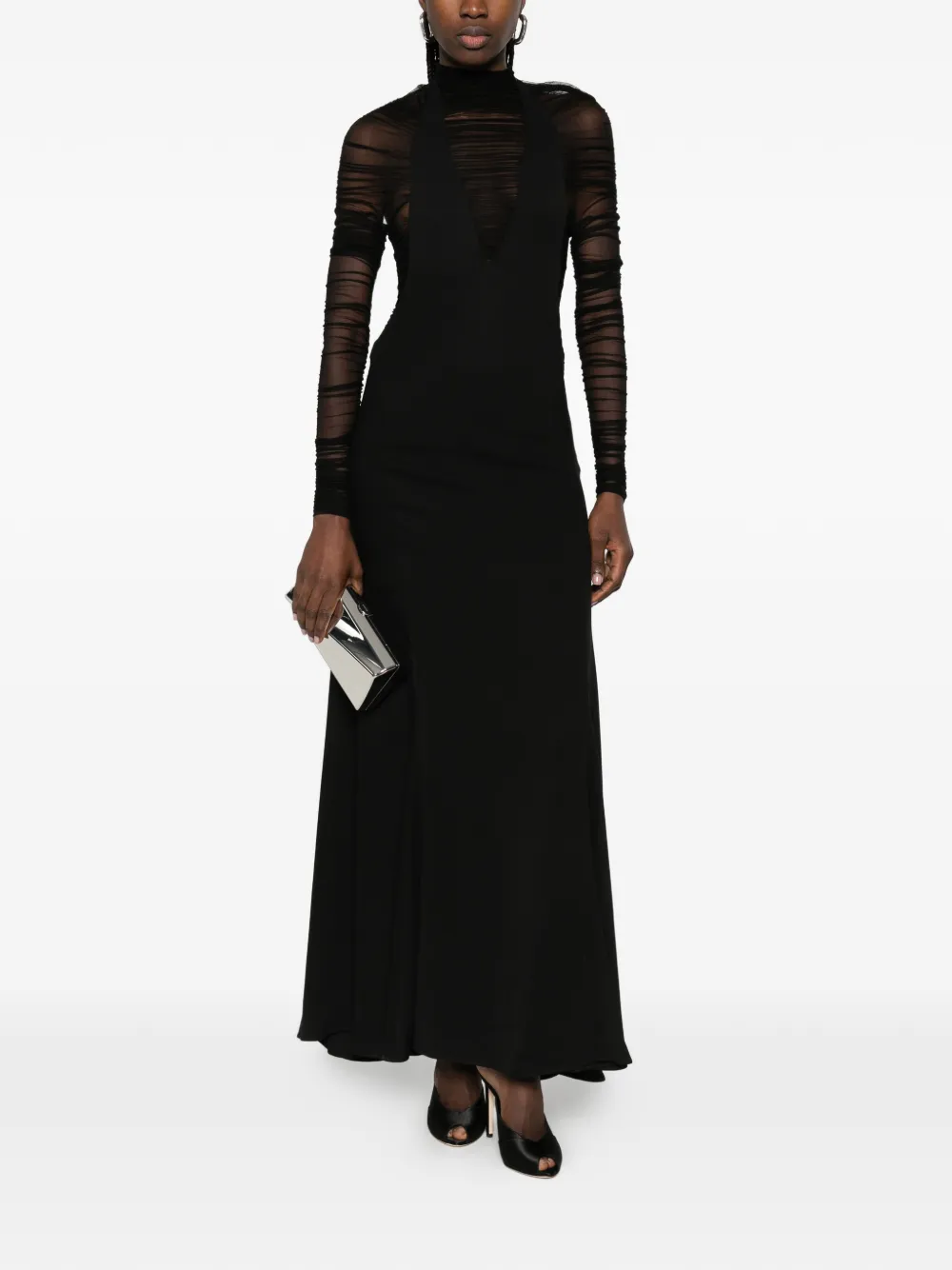 Ruched Long-Sleeve Midi Dress