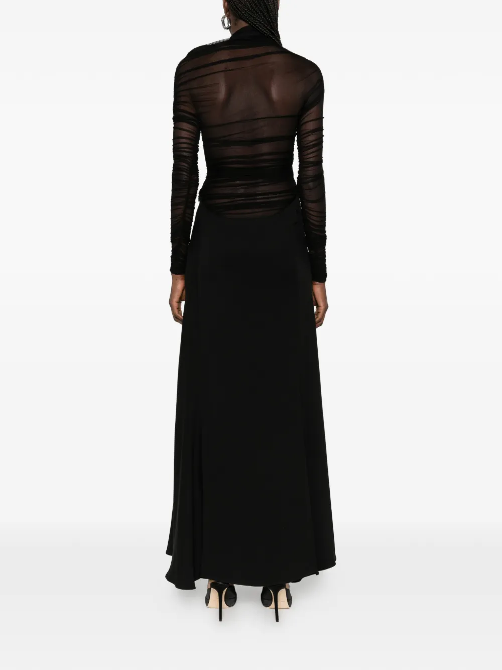 Ruched Long-Sleeve Midi Dress