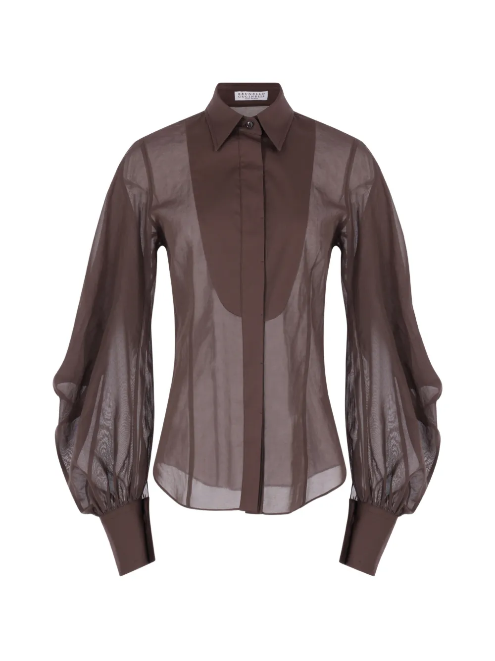 Brunello Cucinelli sheer bishop-sleeve shirt - Brown