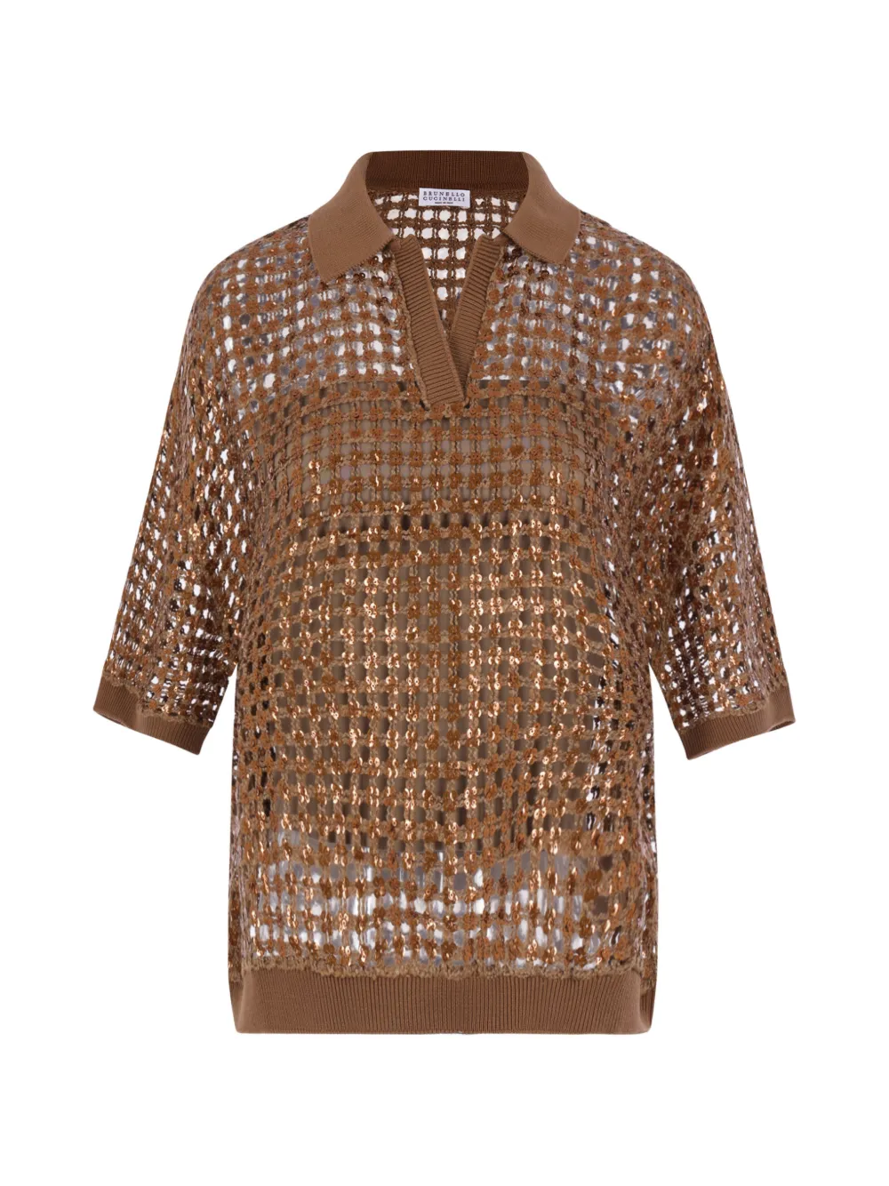 Brunello Cucinelli sequin-embellished open-knit sweater - Brown