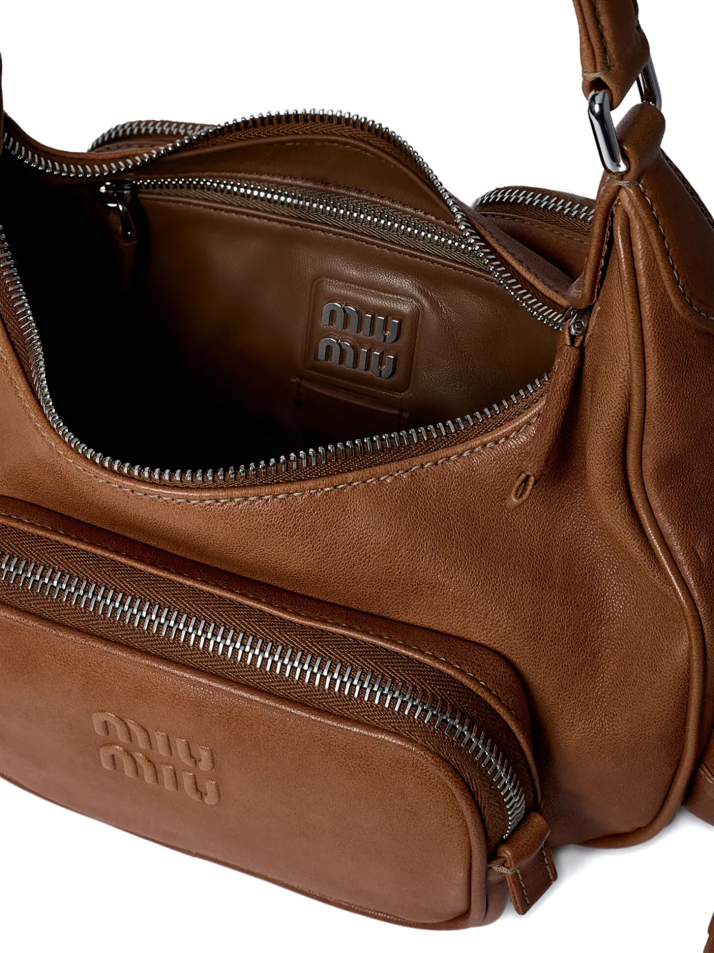 Miu Leren schoudertas met logo Bruin