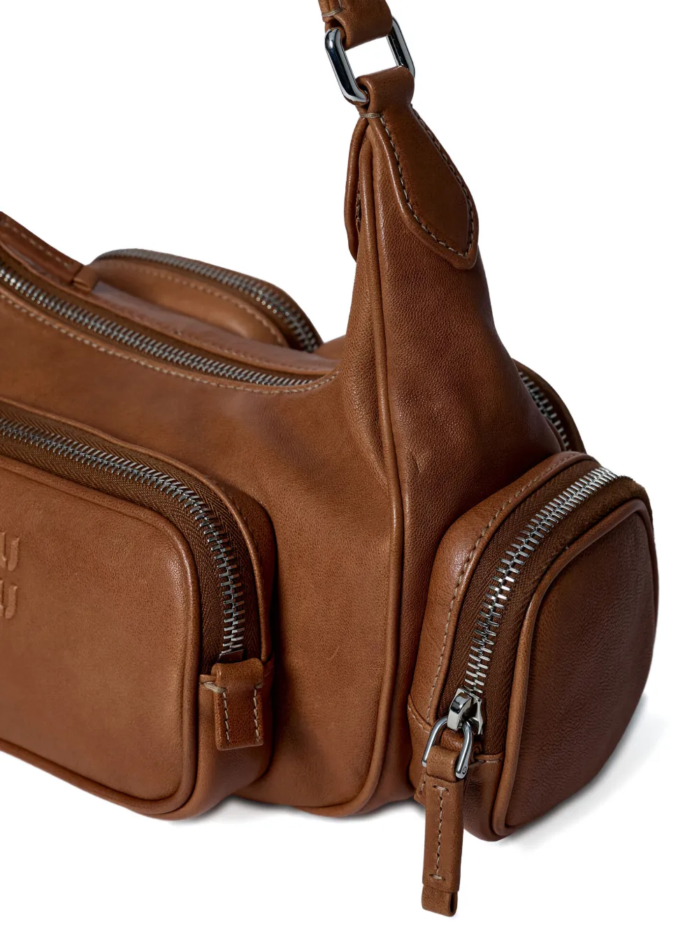 Miu Leren schoudertas met logo Bruin