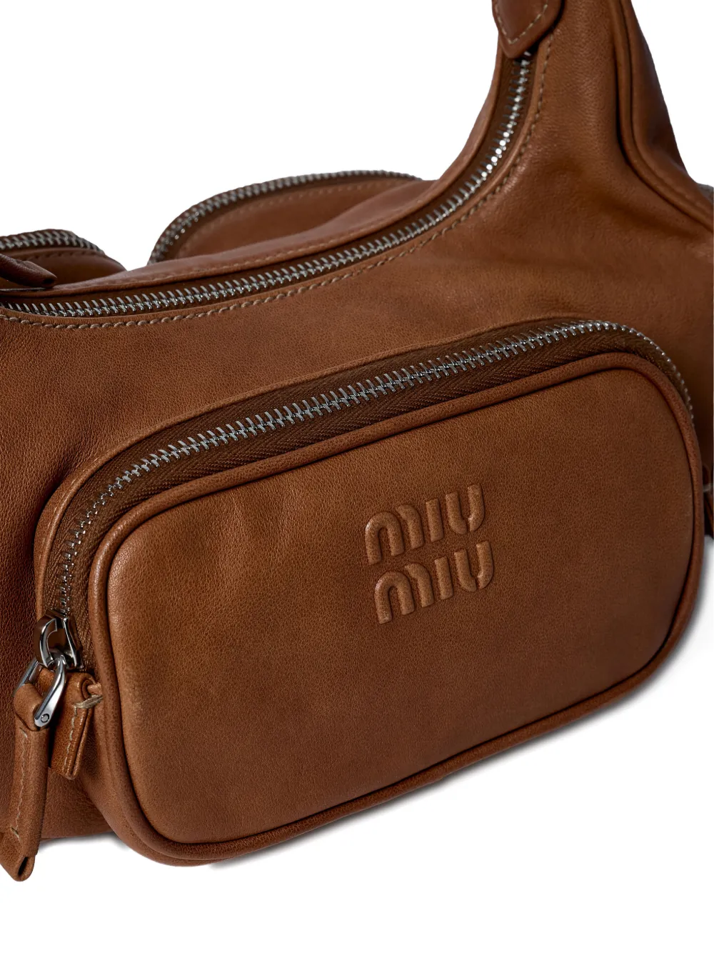 Miu Leren schoudertas met logo Bruin