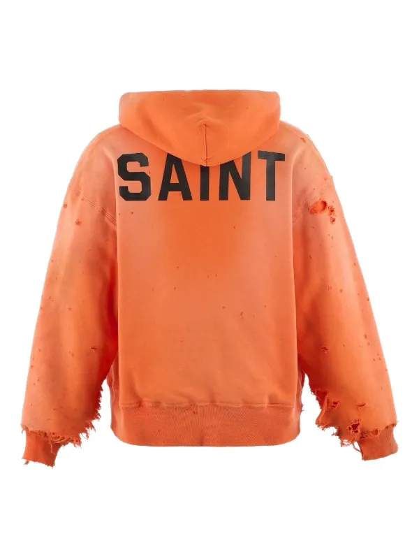 SAINT MXXXXXX Distressed Hoodie | Orange | FARFETCH ID