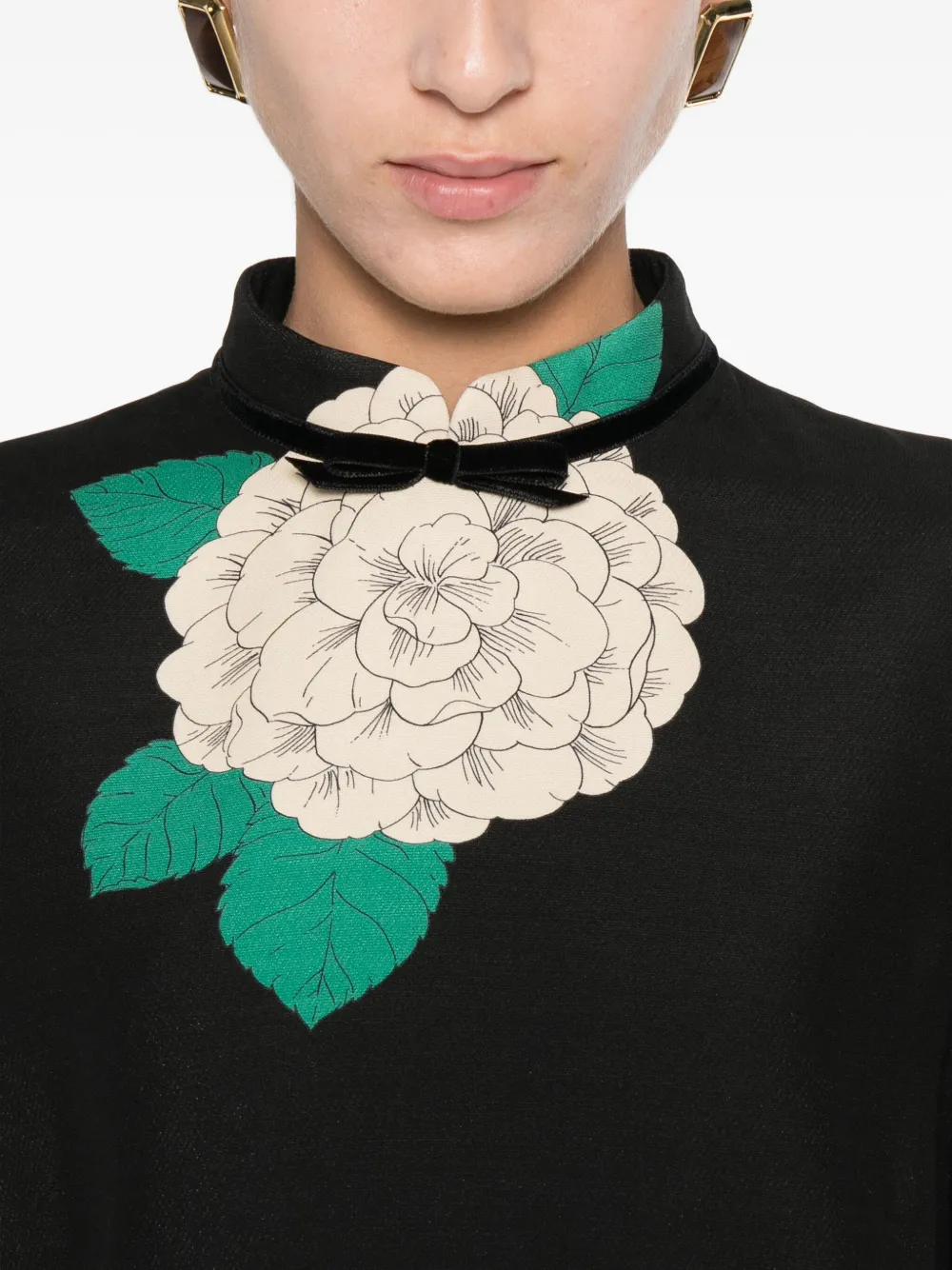 Valentino Apres Lhiver Macro Ortensia Mini Dress With Bow In Black