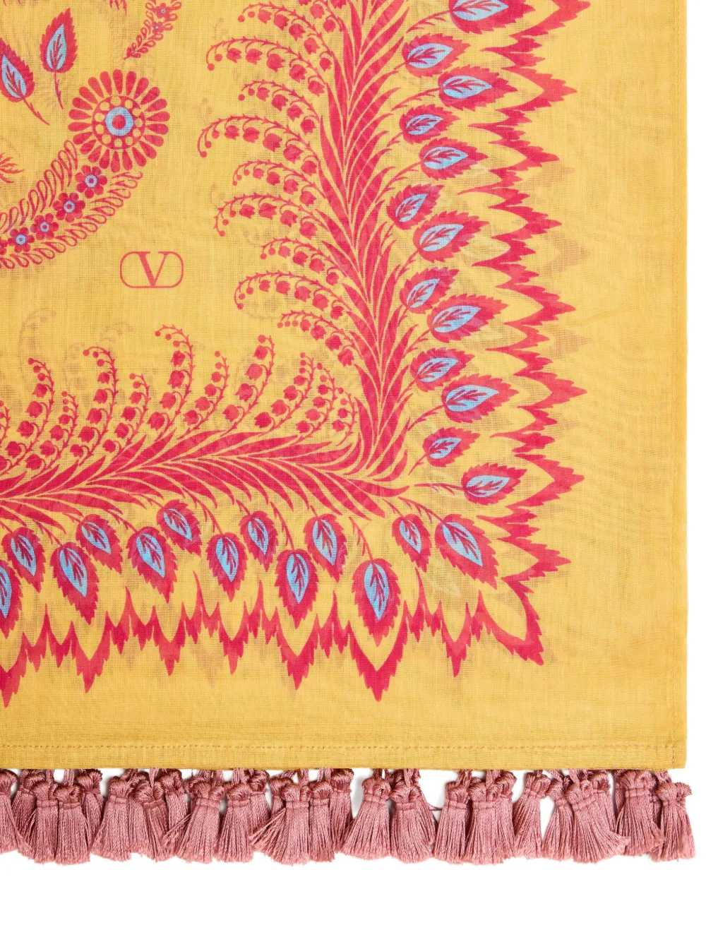 Valentino Garavani Escape Pareo In Cotton And Silk With Degradé Feather Print Woman Multicolour Uni In Yellow