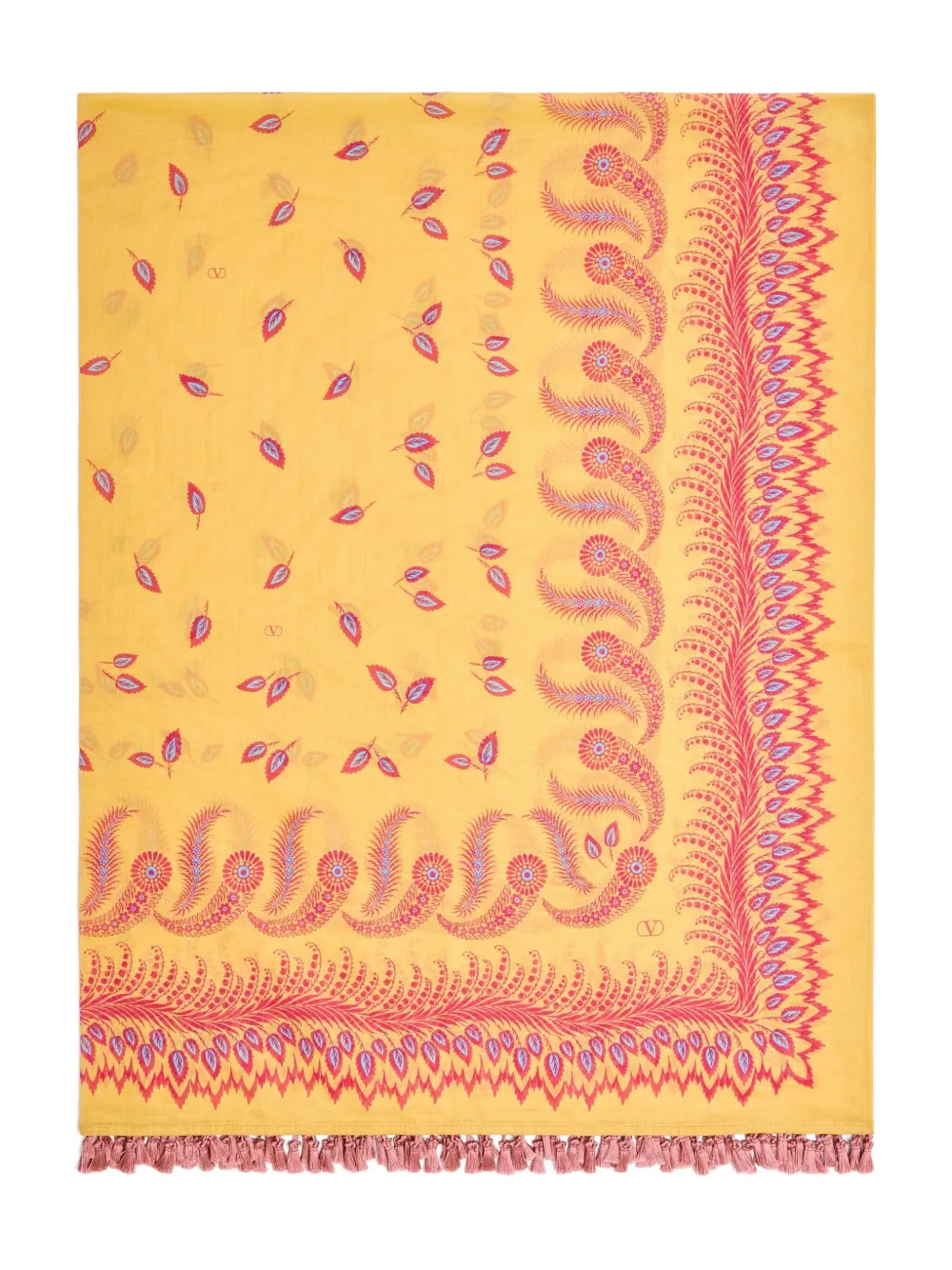 Valentino Garavani Escape Pareo In Cotton And Silk With Degradé Feather Print Woman Multicolour Uni In Yellow