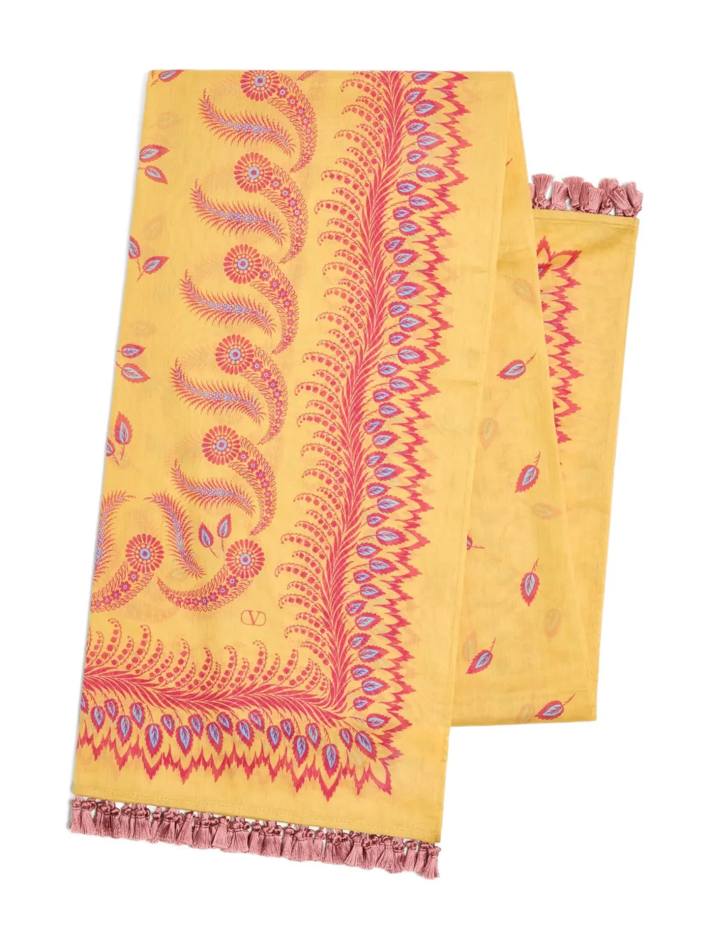 Valentino Garavani Escape Pareo In Cotton And Silk With Degradé Feather Print Woman Multicolour Uni In Yellow