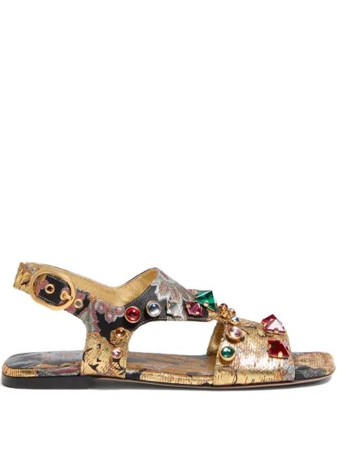 Valentino Garavani Valentino Garavani Preshoes sandals in Apres L'Hiver fabric with jacquard embroidery with metallic thread garland pattern and crystal appliqué
