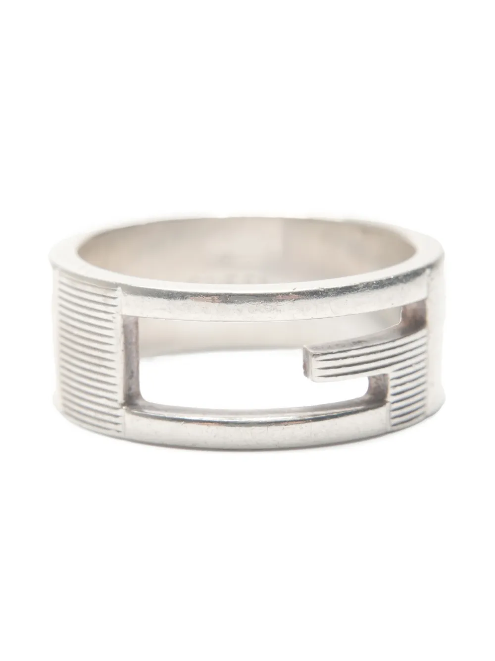 Pre-owned Gucci 2000s Logo Ring In Silver