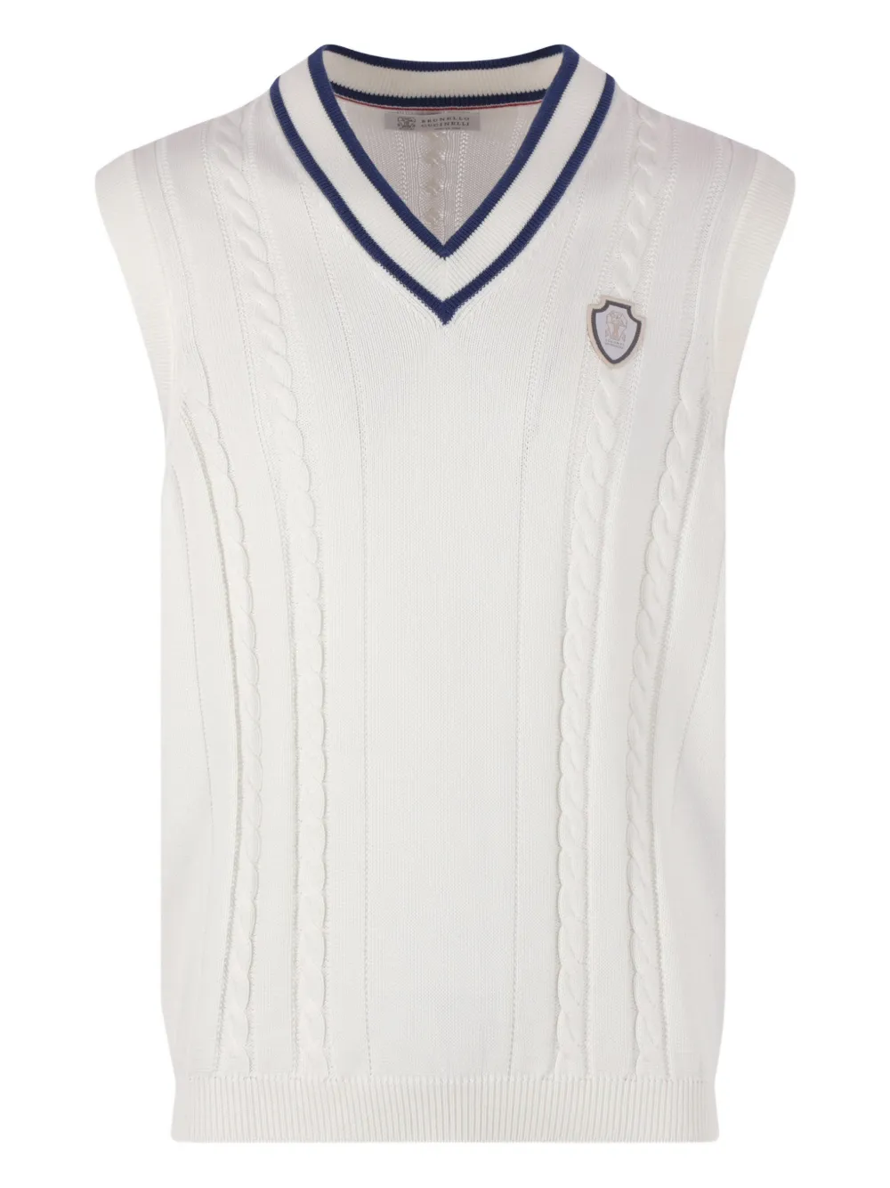Brunello Cucinelli cable-knit appliqued sleeveless sweater - Bianco