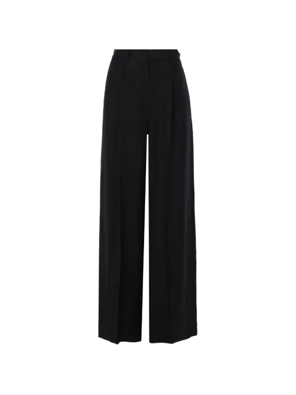 Brunello Cucinelli Linen Fluid Twill Wide Trousers with Monili in Black