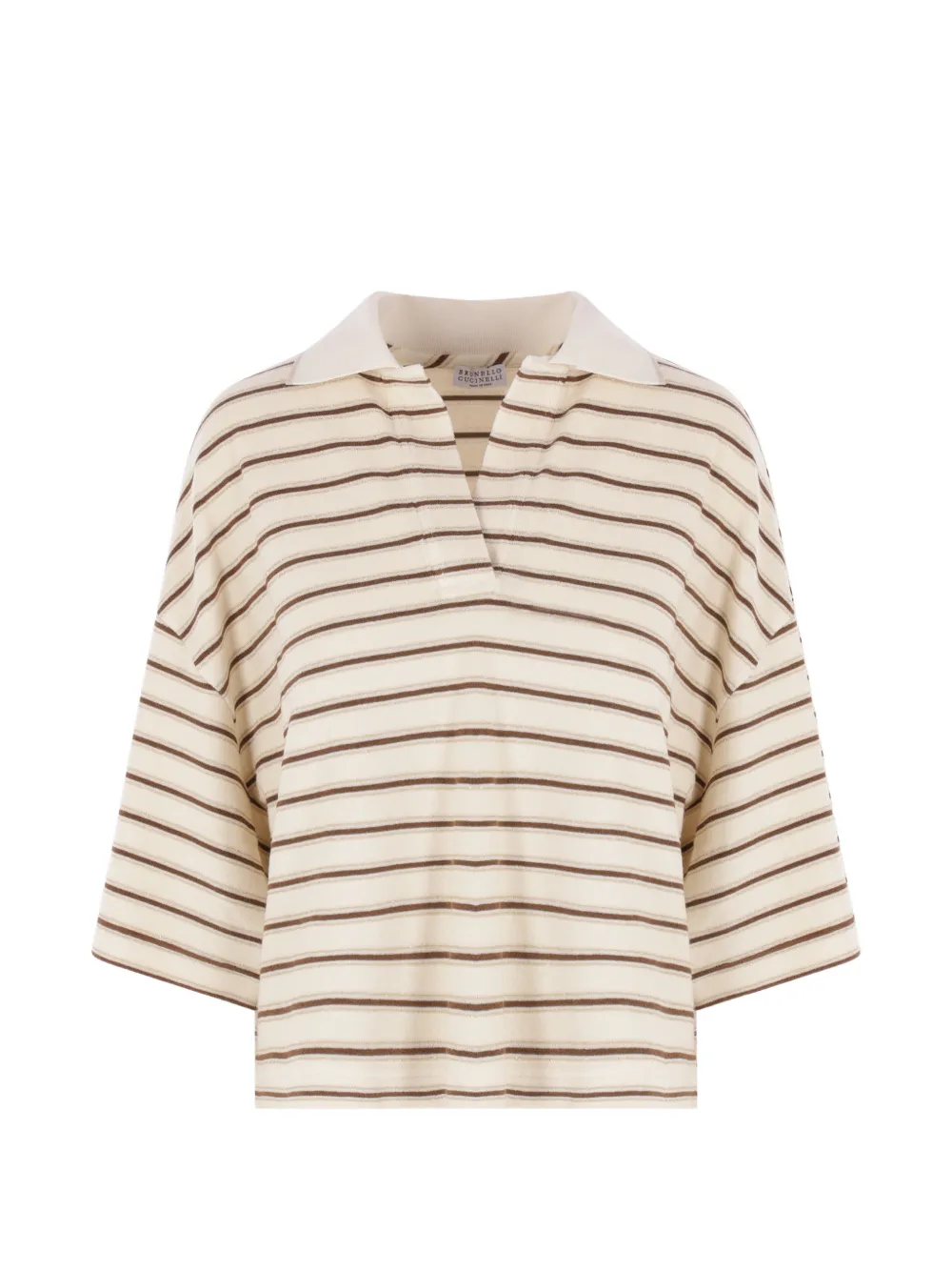 Brunello Cucinelli striped-pattern polo top - Nude