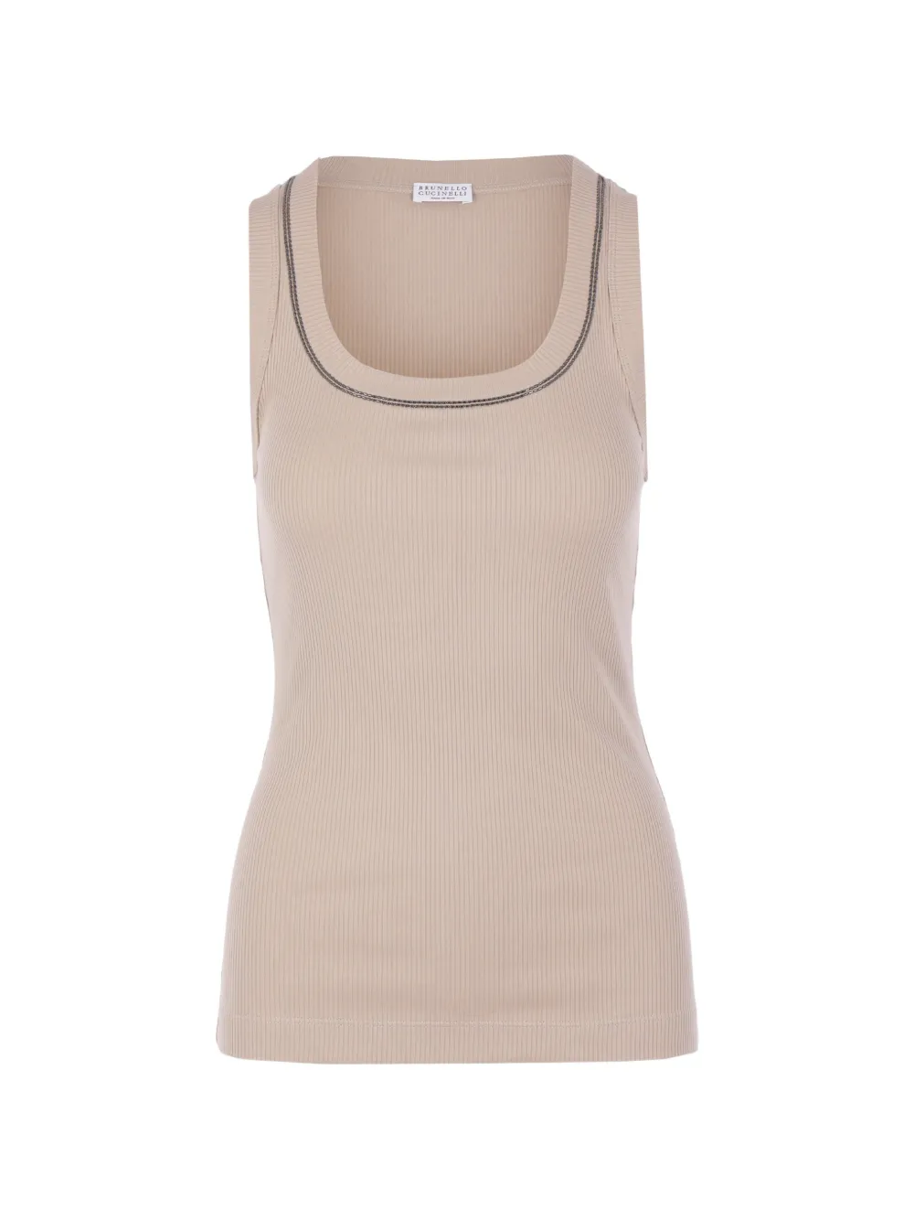 Brunello Cucinelli Monili-embellished fine-ribbed tank top - Toni neutri