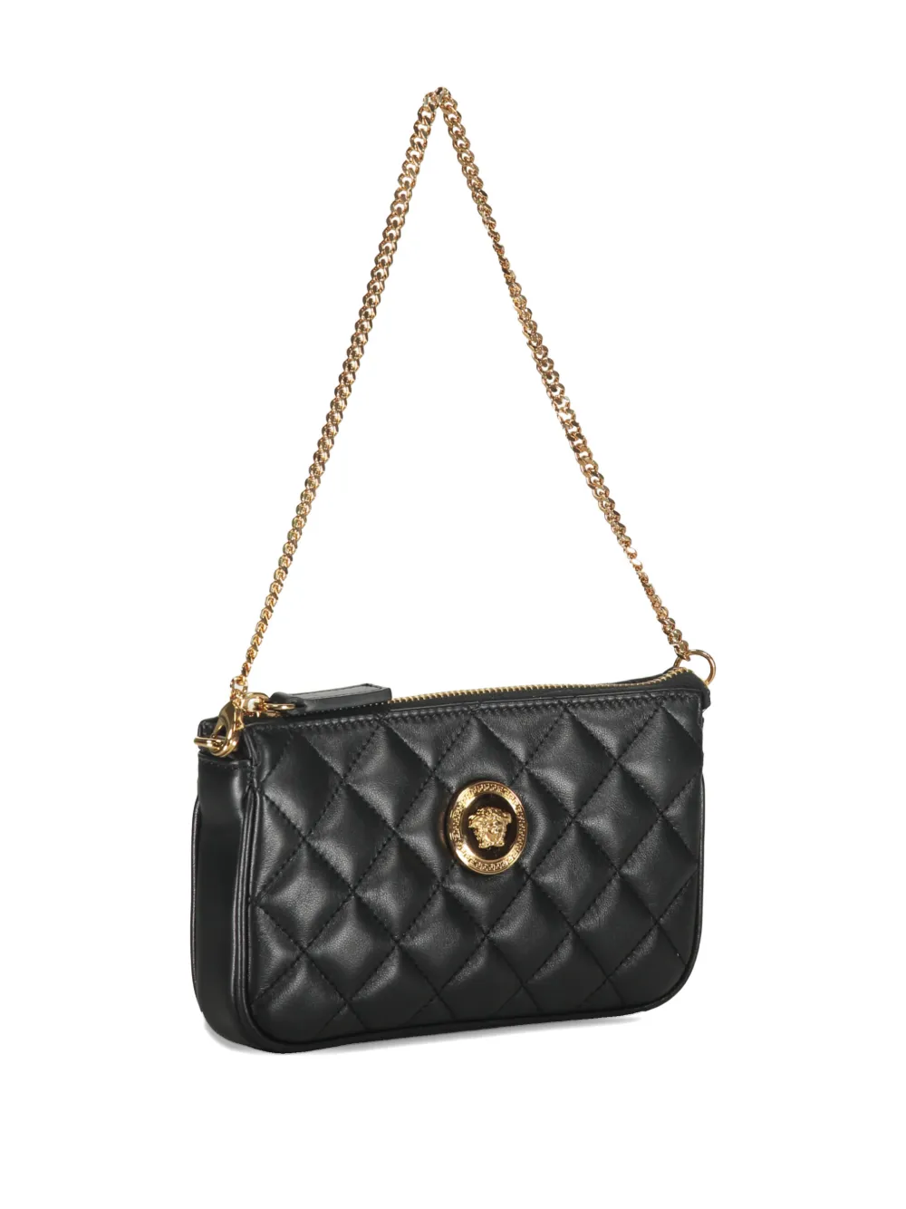 Versace Quilted Chain Leather Mini Bag In Black