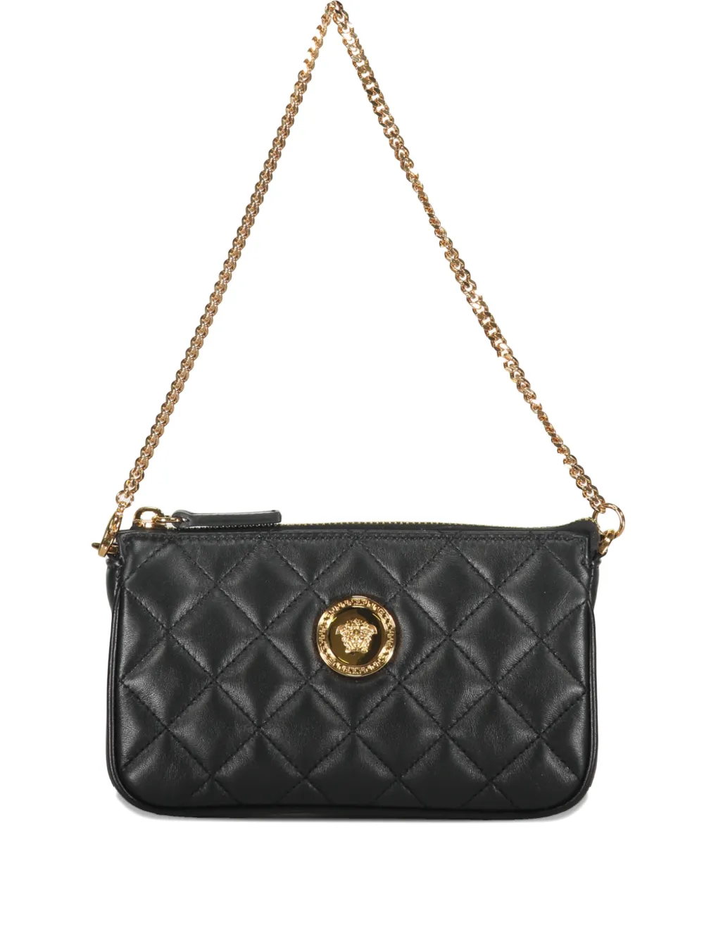 Versace Quilted Chain Leather Mini Bag In Black