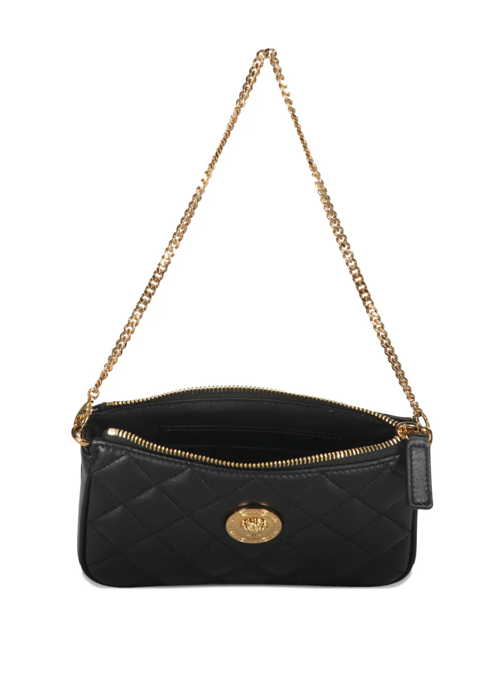 Versace Quilted Chain Leather Mini Bag In Black