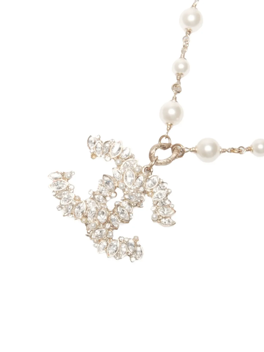 CHANEL Pre-owned 2012 Rhinestone Pearls Cc-mark Necklace In Gold