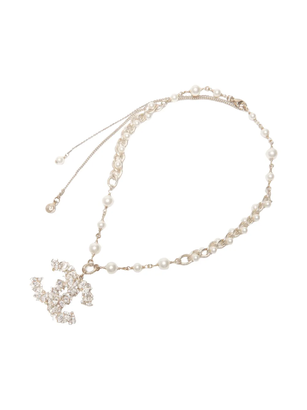 CHANEL Pre-owned 2012 Rhinestone Pearls Cc-mark Necklace In Gold