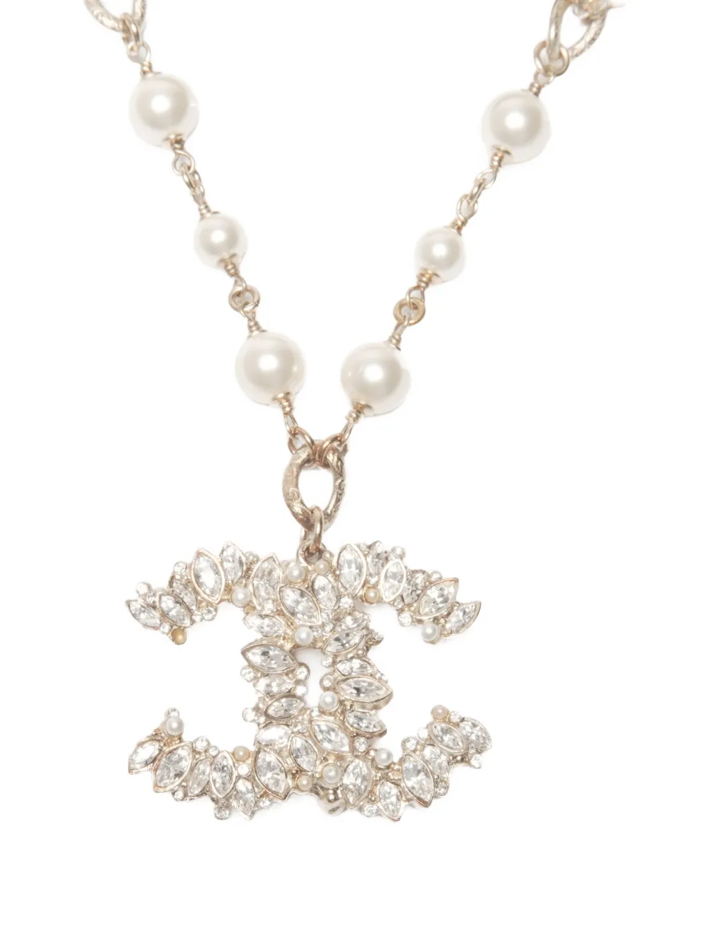 CHANEL Pre-owned 2012 Rhinestone Pearls Cc-mark Necklace In Gold