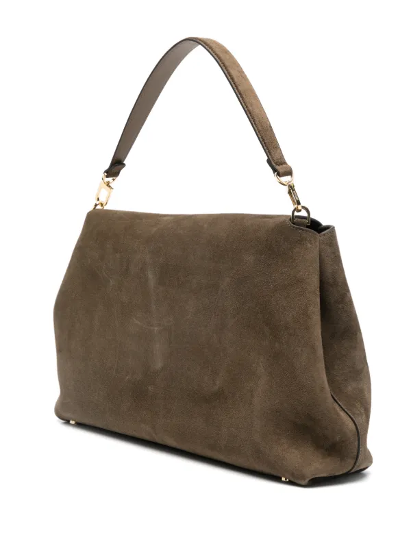 TOTEME T-lock Suede Satchel Dark Taupe | Brown | FARFETCH