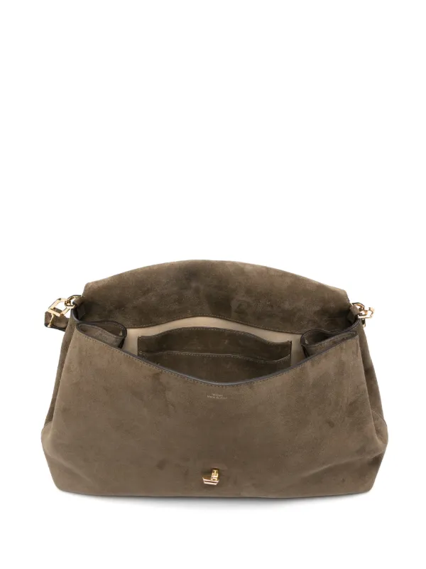 TOTEME T-lock Suede Satchel Dark Taupe | Brown | FARFETCH