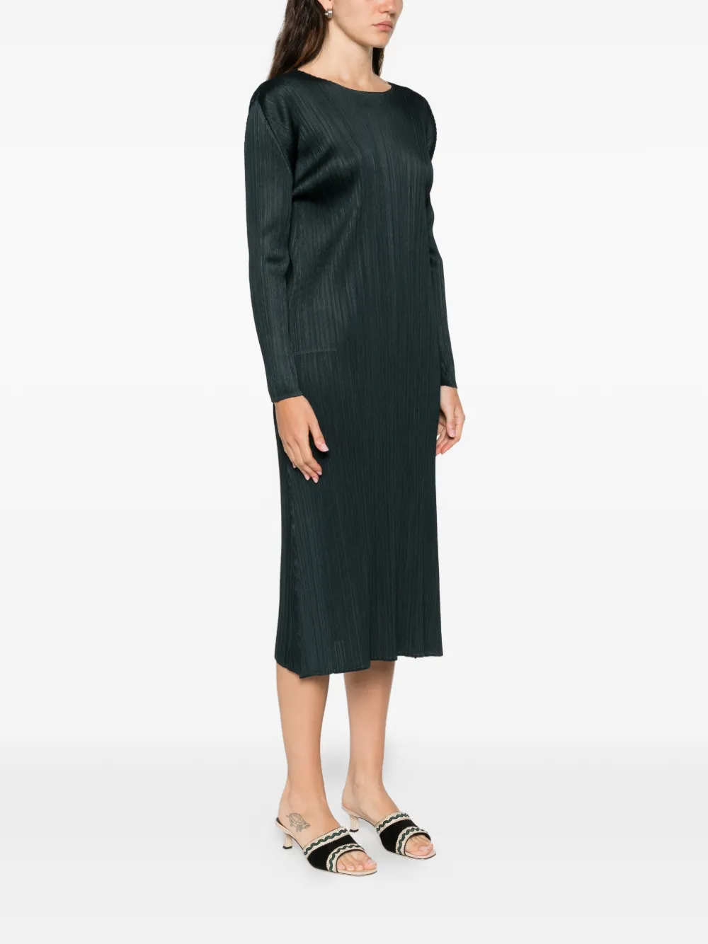 Issey Miyake Pleated Midi Dress In Black