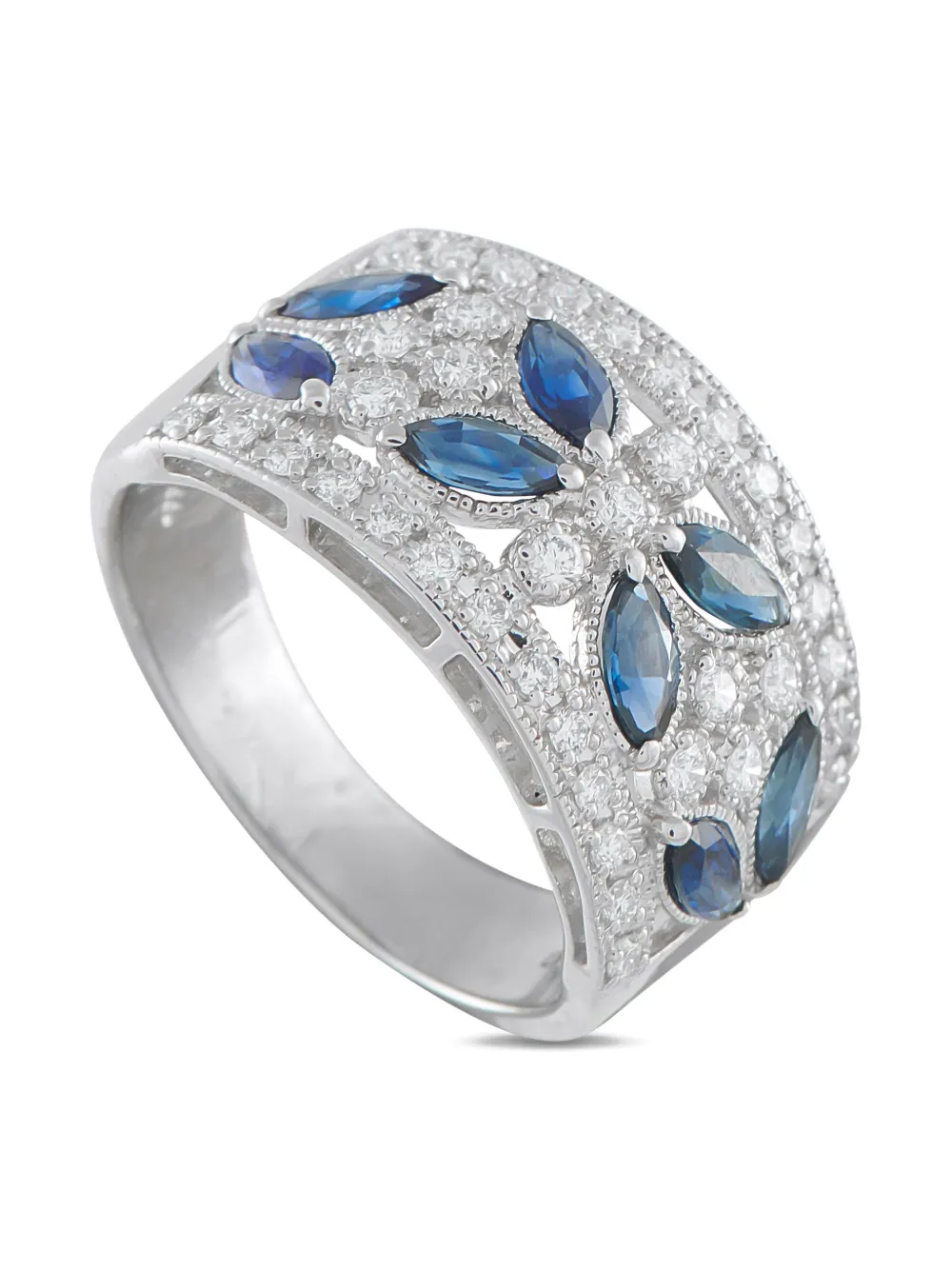 LB EXCLUSIVE Pre-owned Platinum Diamond And Sapphire Wide Ring In Silver