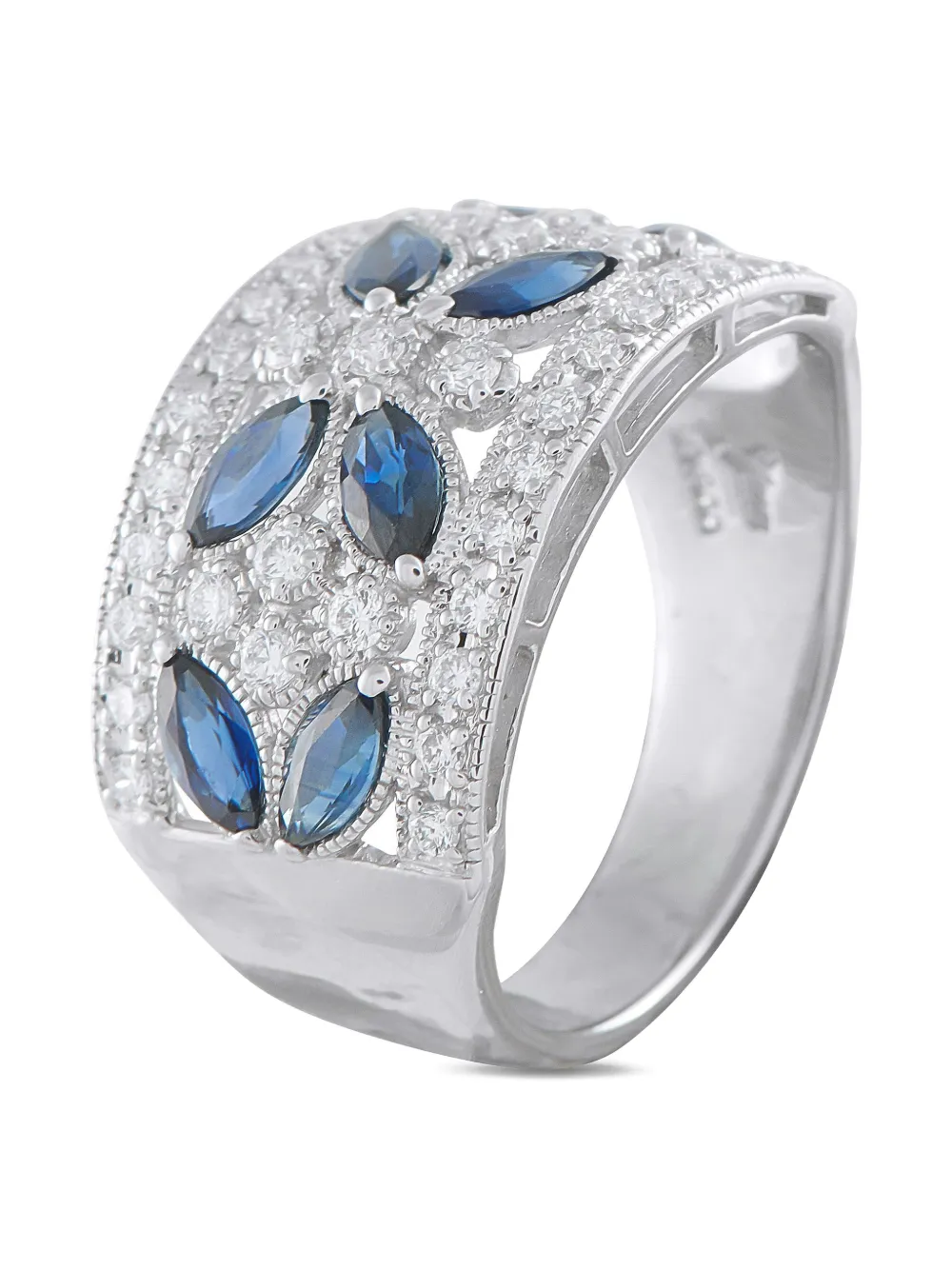 LB EXCLUSIVE Pre-owned Platinum Diamond And Sapphire Wide Ring In Silver