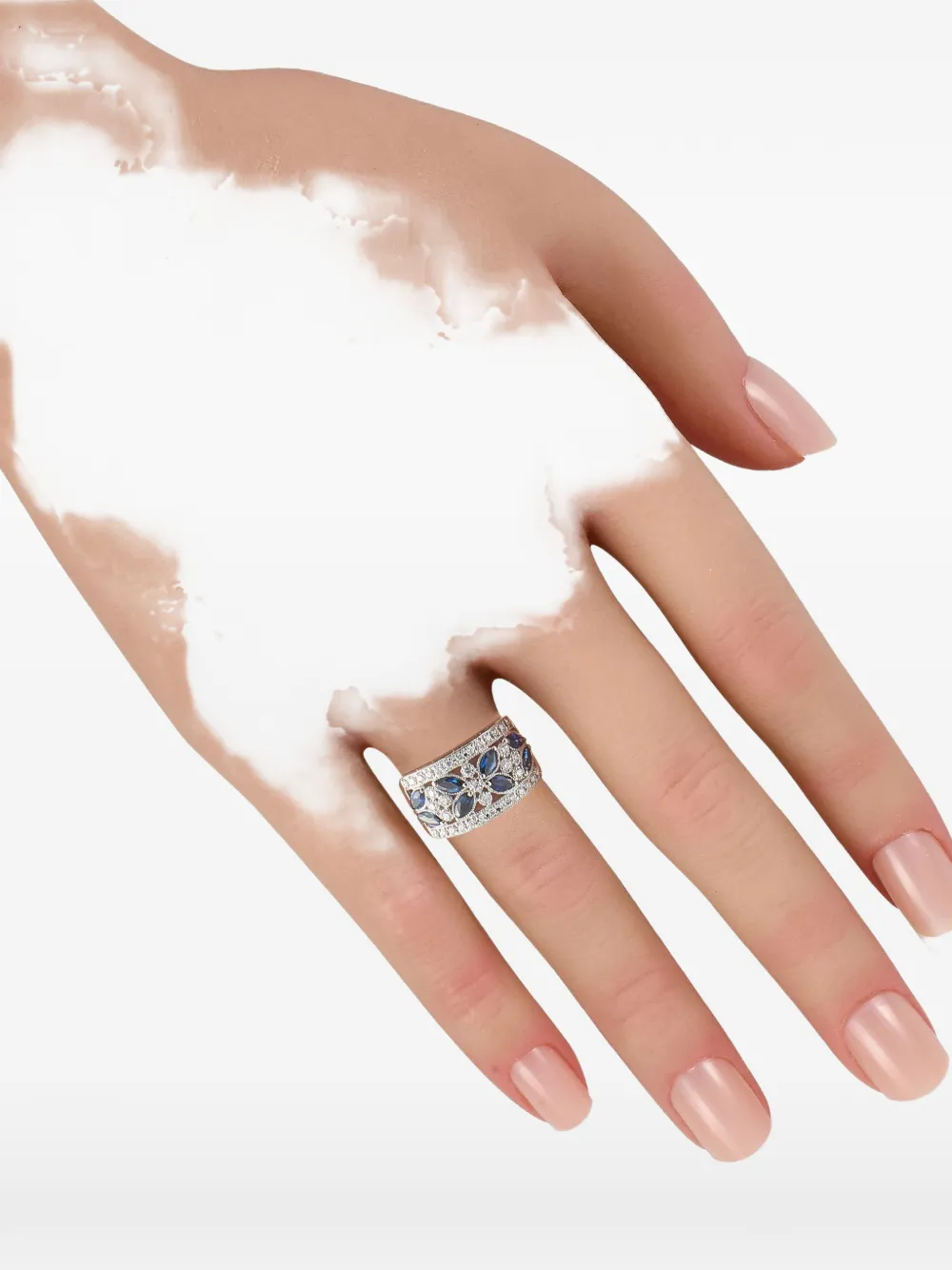 LB EXCLUSIVE Pre-owned Platinum Diamond And Sapphire Wide Ring In Silver