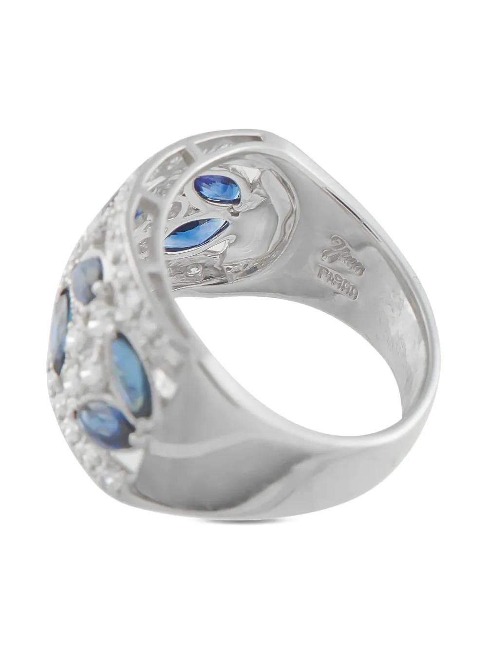 LB EXCLUSIVE Pre-owned Platinum Diamond And Sapphire Wide Ring In Silver