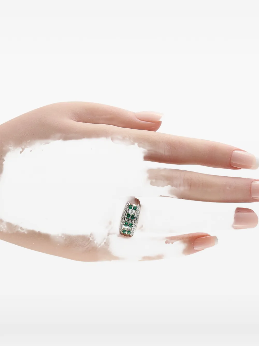 Pre-owned Lb Exclusive Platinum Art Deco Diamond And Emerald Ring In Silver