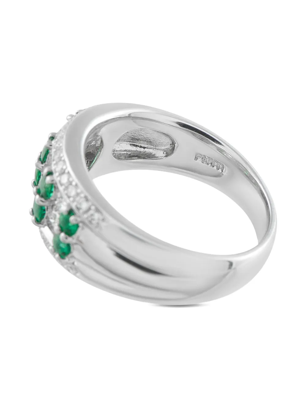Pre-owned Lb Exclusive Platinum Art Deco Diamond And Emerald Ring In Silver