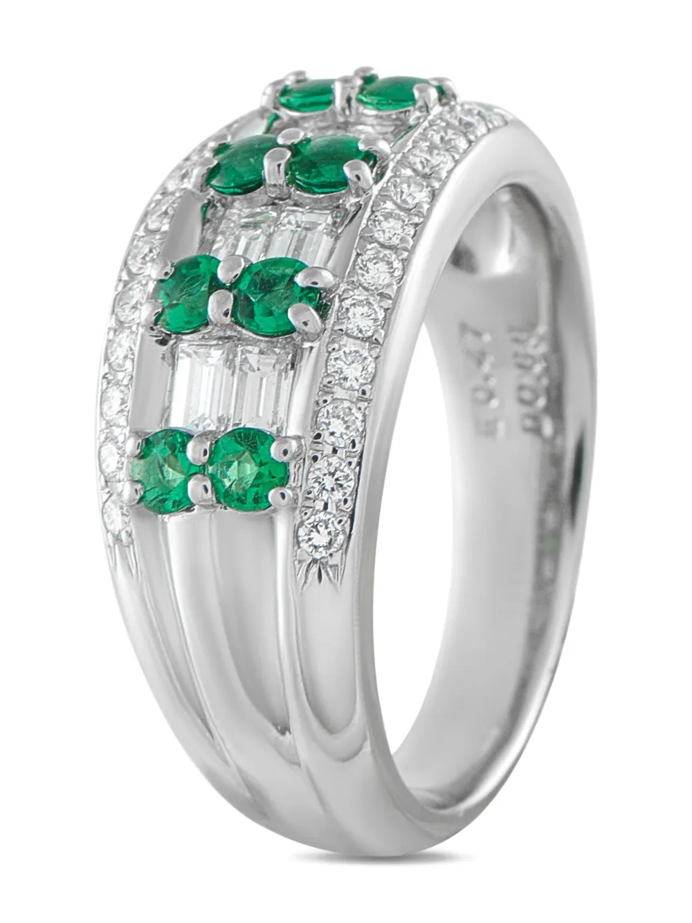 Pre-owned Lb Exclusive Platinum Art Deco Diamond And Emerald Ring In Silver