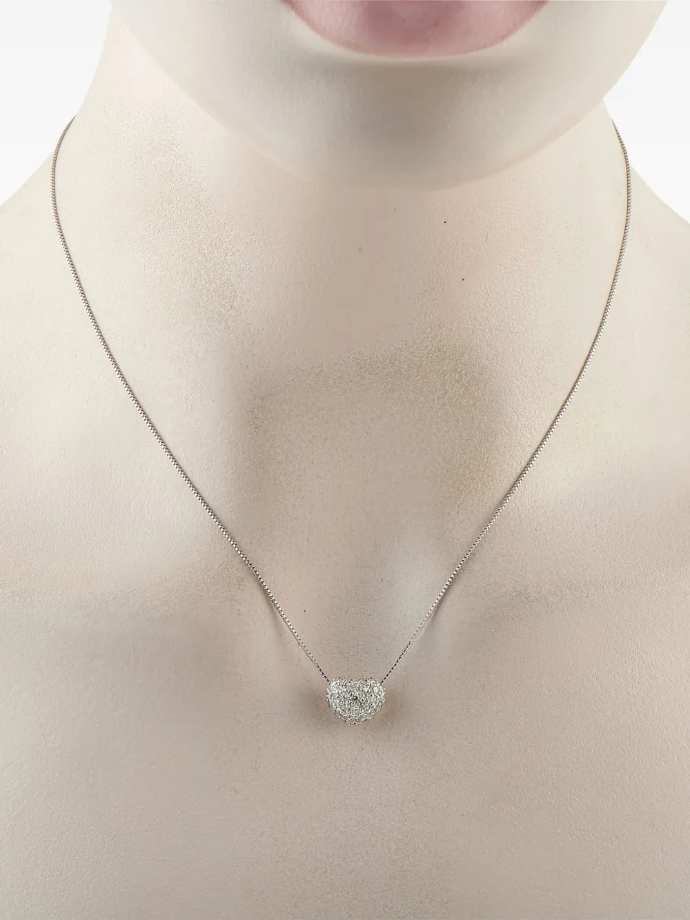 LB EXCLUSIVE Pre-owned 18k White Gold Diamond Heart Necklace In Silver