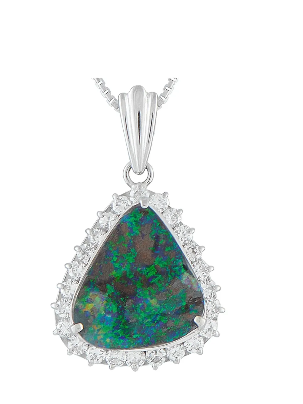 LB EXCLUSIVE Pre-owned Platinum Diamond And Opal Necklace In Silver