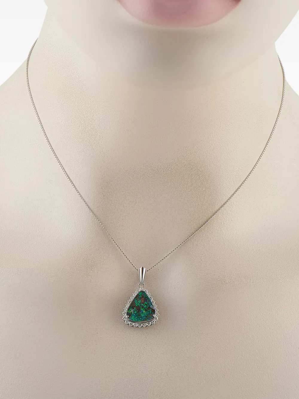 LB EXCLUSIVE Pre-owned Platinum Diamond And Opal Necklace In Silver