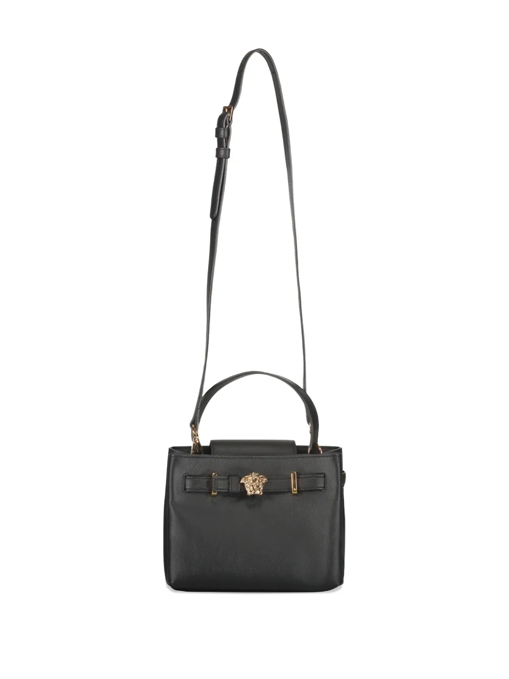 Versace Elegant Black Leather Bag With Golden Closure In Black