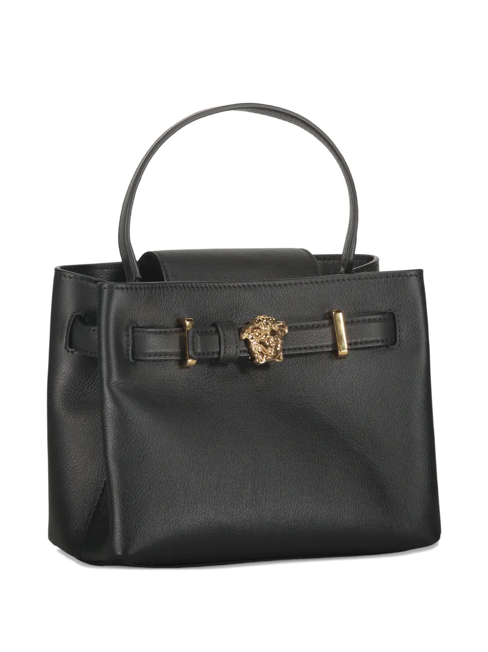 Versace Elegant Black Leather Bag With Golden Closure In Black