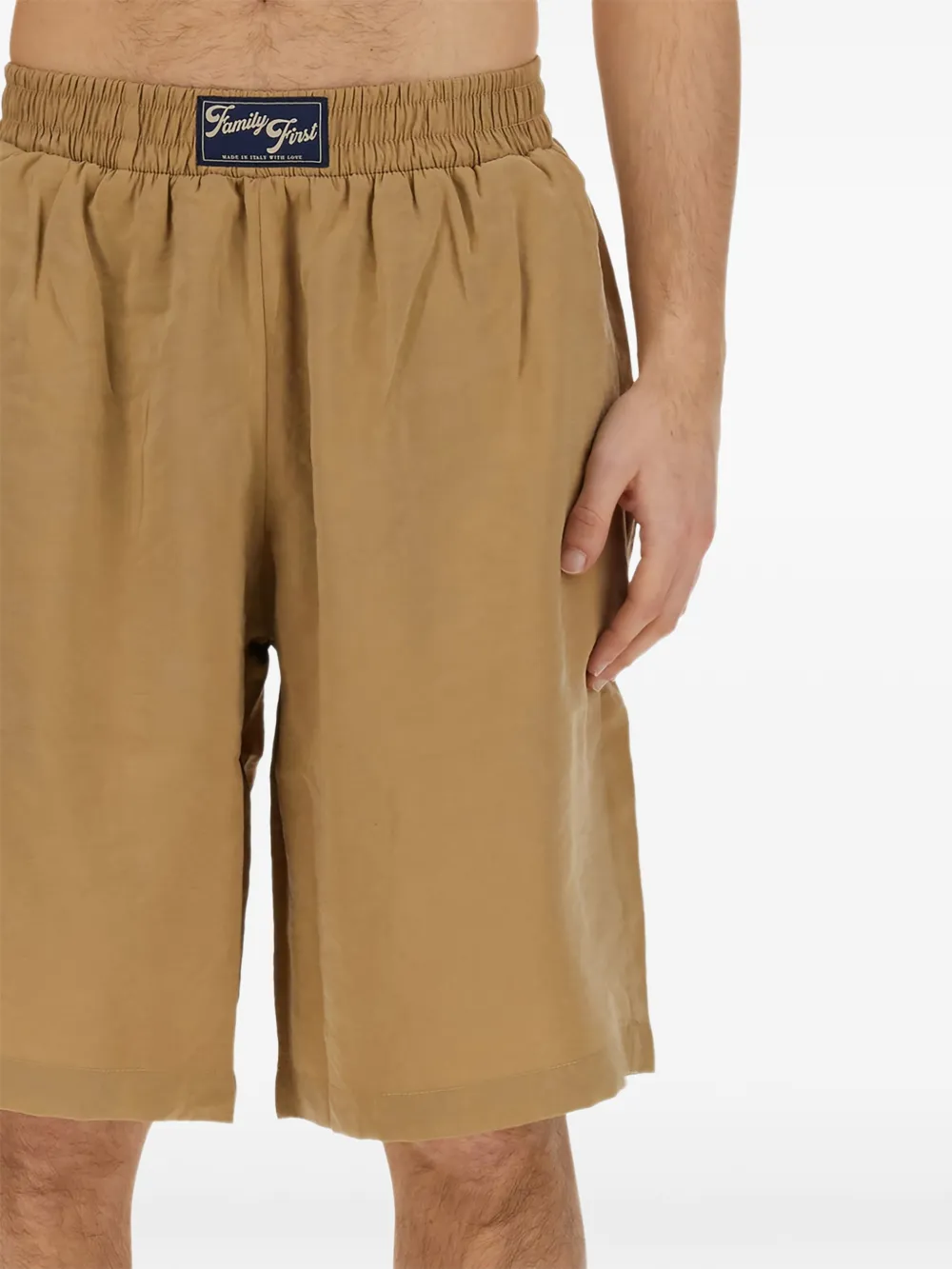  Family First Logo Elasticated Shorts - Brown 
